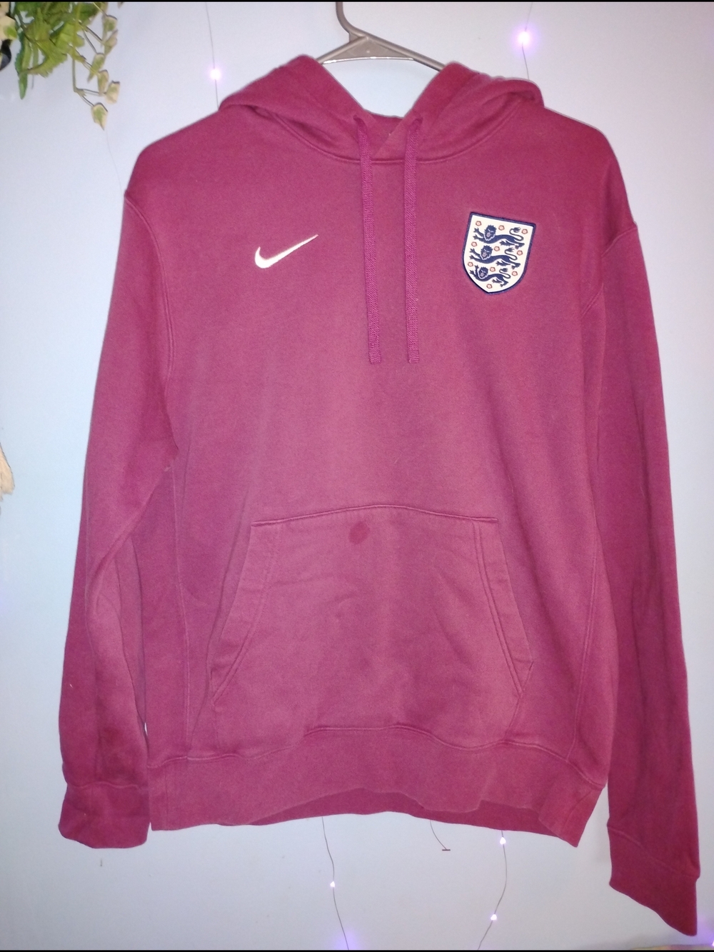 Nike Burgundy Hooded Sweatshirt with England Crest